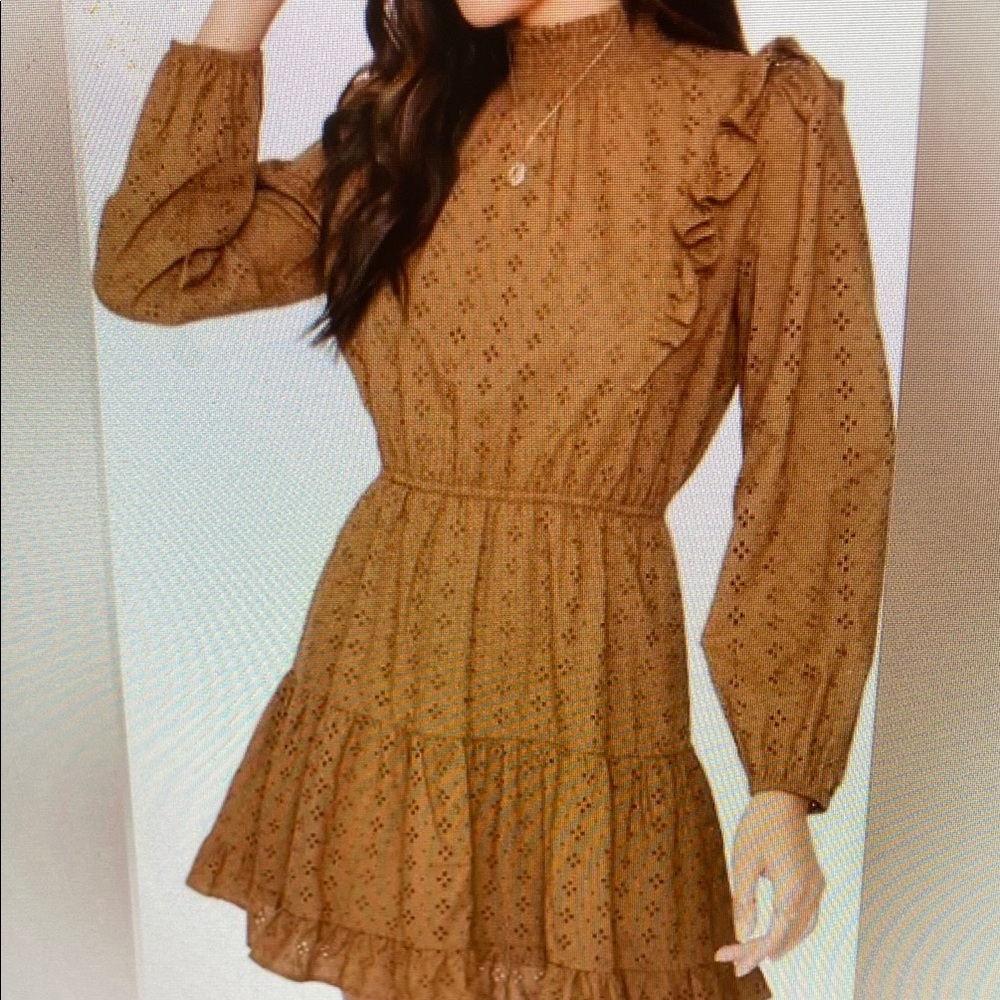 Retail $118. NWT. Lost + Wander Sunday Funday Brown Eyelet Mini Dress Size Small